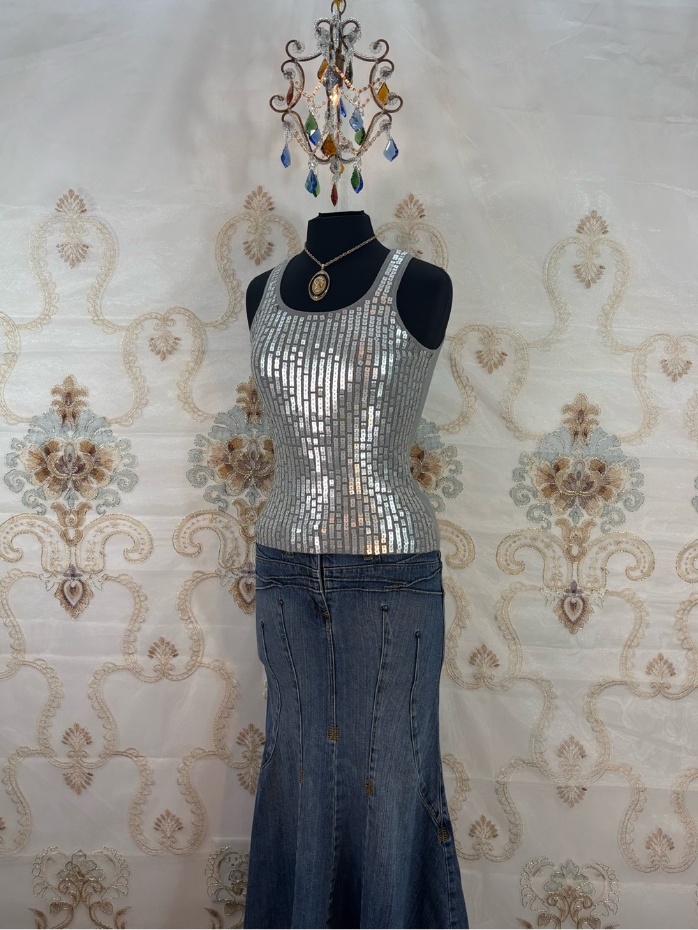 ✨Vintage Y2K Silver Sequins Cotton Tank Top✨